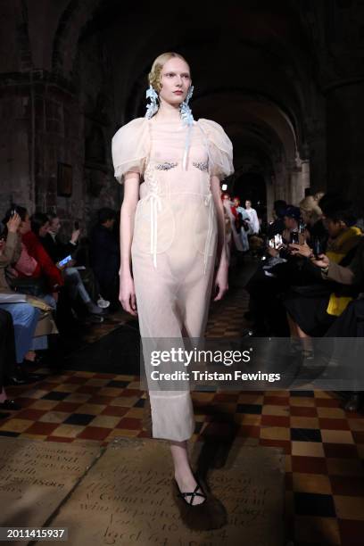 Models walk the runway during the finale at the Simone Rocha show during London Fashion Week February 2024 at St Bartholomew the Great, Barbican on...