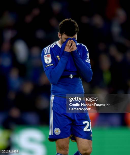 Leicester City's Thomas Cannon disappointed at the final score during the Sky Bet Championship match between Leicester City and Middlesbrough at The...