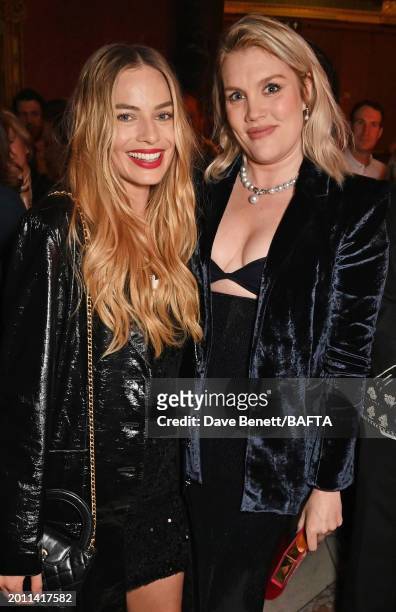 Margot Robbie and Emerald Fennell attend the Nominees' Party for the EE BAFTA Film Awards 2024, supported by Bulgari at The National Gallery on...