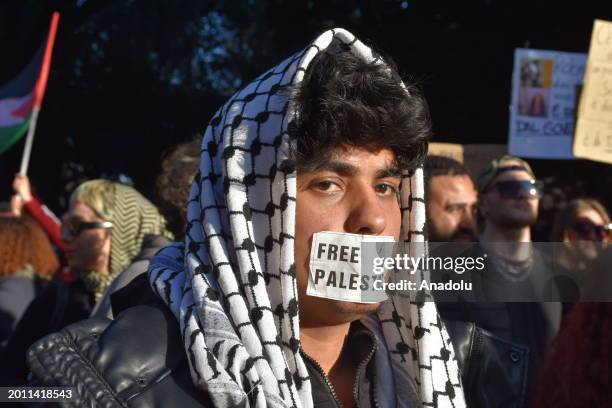 People carrying Palestinian flags and banners attend a pro-Palestine demonstration to protest state-owned broadcaster RAI's endorsement of Israel...