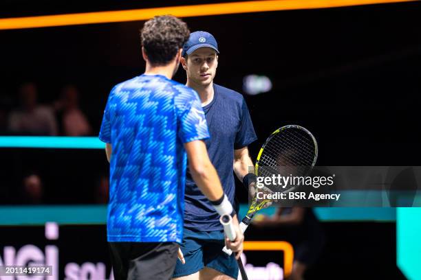 Robin Haase of the Netherlands and Botic van de Zandschulp of the Netherlands during Day 6 of the ABN AMRO Open 2024 at Ahoy on February 17, 2024 in...