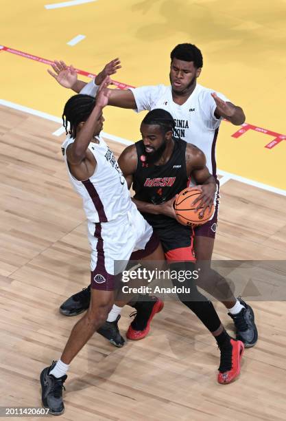 Jaylen Alston of Winston-Salem State University Rams in action during the 2024 NBA HBCU Classic between Virginia Union University Panthers and...