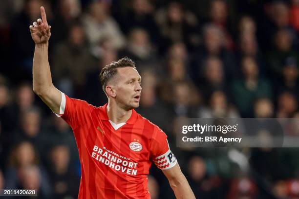 Luuk de Jong of PSV asks for the ball during the Dutch Eredivisie match between PSV and Heracles Almelo at Philips Stadion on February 16, 2024 in...