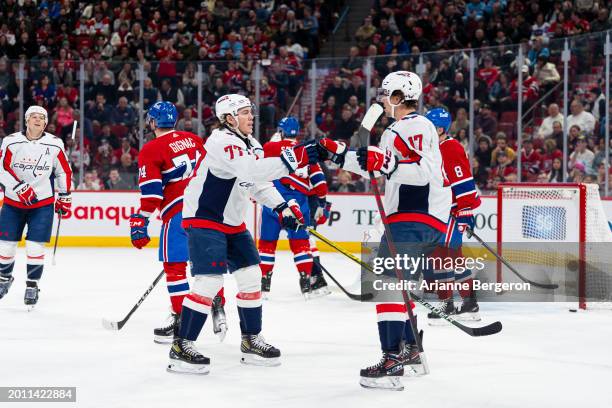 Oshie of the Washington Capitals celebrates after scoring a goal during the first period of the NHL regular season game between the Montreal...