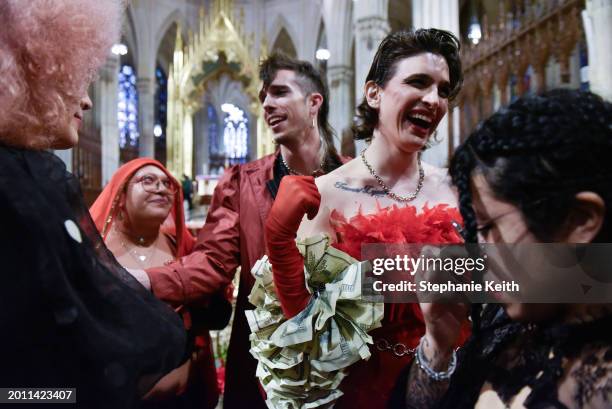 People attend the funeral of transgender community activist Cecilia Gentili at St. Patrick's Cathedral on February 15, 2024 in New York City....