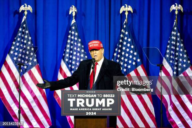 Former US President Donald Trump speaks during a "Get Out The Vote" rally in Waterford Township, Michigan, US, on Saturday, Feb. 17, 2024. Twenty-two...