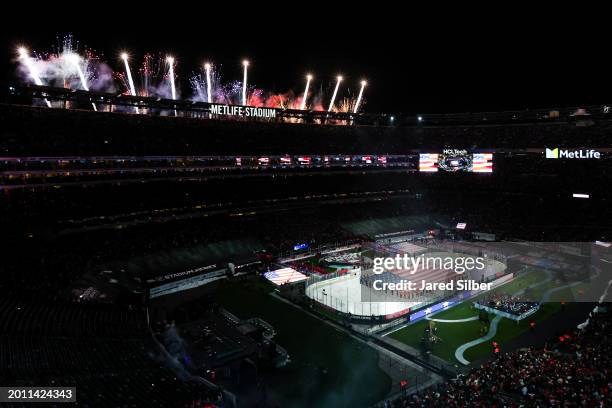 Overview of the national anthem prior to the game between the New Jersey Devils and the Philadelphia Flyers as they play in the 2024 Navy Federal...