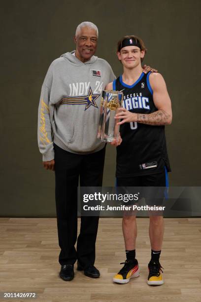 Mac McClung of the Osceola Magic poses for a photo with Julius Erving after winning the AT&T Dunk Contest during State Farm Saturday Night NBA...