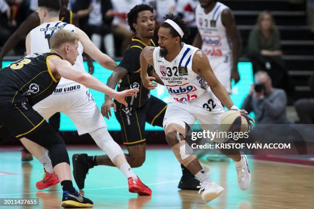 Limburg's Clifford Hammonds pictured in action during a basketball match between Limburg United and BC Oostende, Saturday 17 February 2024 in...