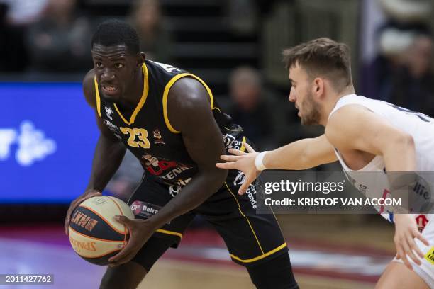 Oostende's Damien Jefferson pictured in action during a basketball match between Limburg United and BC Oostende, Saturday 17 February 2024 in...