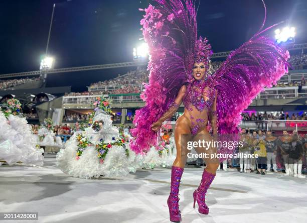 February 2024, Brazil, Rio de Janeiro: Performers perform at the Sambodrome Carnival in Rio de Janeiro. Photo: Philipp Znidar/dpa