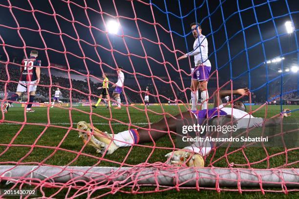 Michael Kayode of ACF Fiorentina reacts during the Serie A TIM match between Bologna FC and ACF Fiorentina - Serie A TIM at Stadio Renato Dall'Ara on...