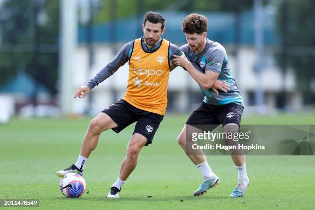 Kosta Barbarouses and Fin Conchie in action during a Wellington Phoenix A-League Player Signing Announcement & Training Session at NZCIS on February...