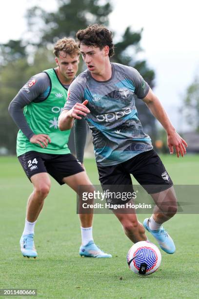 Isaac Hughes in action during a Wellington Phoenix A-League Player Signing Announcement & Training Session at NZCIS on February 15, 2024 in...
