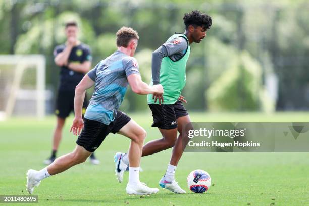 Seth Karunaratne in action during a Wellington Phoenix A-League Player Signing Announcement & Training Session at NZCIS on February 15, 2024 in...