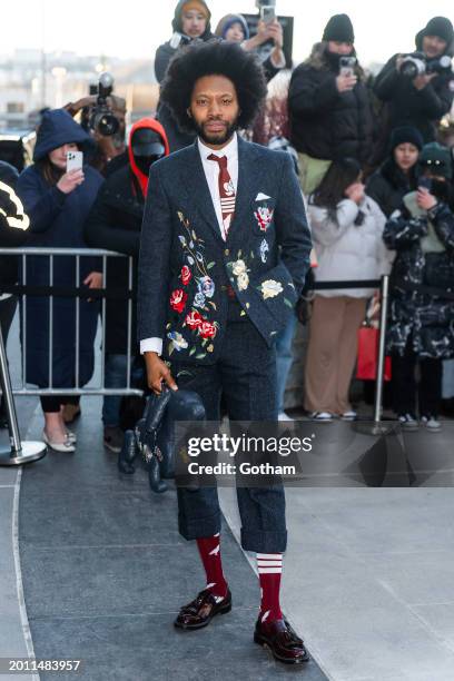 Jeremy O. Harris attends the Thom Browne fashion show during New York Fashion Week at The Shed on February 14, 2024 in New York City.