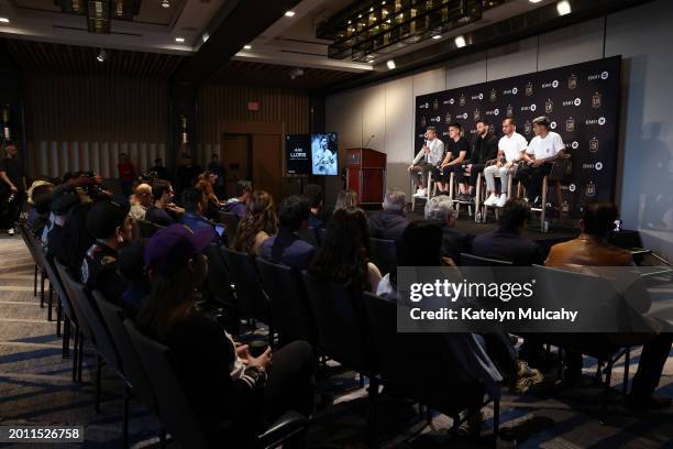 Los Angeles Football Club co-President and General Manager John Thorrington, midfielder Eduard Atuesta,, goalkeeper Hugo Lloris, forward Tomas Angel...