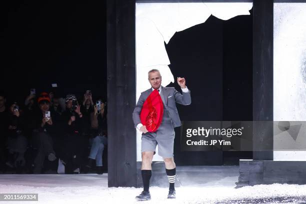 Designer Thom Browne walks the runway at the Thom Browne Fall 2024 fashion show at The Shed during New York Fashion Week on February 14, 2024 in New...