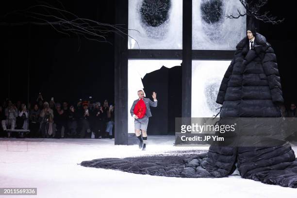 Designer Thom Browne walks the runway at the Thom Browne Fall 2024 fashion show at The Shed during New York Fashion Week on February 14, 2024 in New...