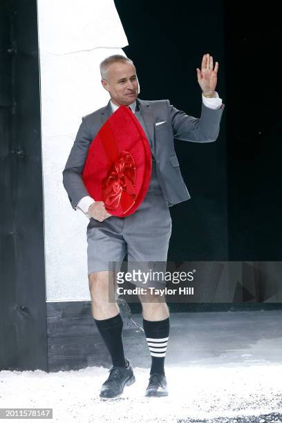 Thom Browne walks the runway during the Thom Browne Fall 2024 fashion show to close New York Fashion Week at The Shed on February 14, 2024 in New...