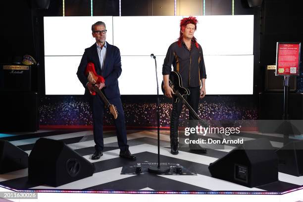 Chris Tanti, CEO Leukaemia Foundation, poses beside a Jimmy Barnes wax figure during Madame Tussauds X World's Greatest Shave event on February 15,...