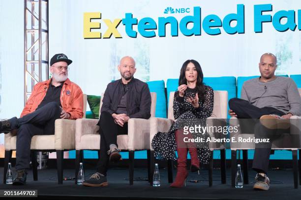 Mike O'Malley, Jon Cryer, Abigail Spencer and Donald Faison attend the 2024 TCA Winter Press Tour - NBCUniversal at The Langham Huntington, Pasadena...