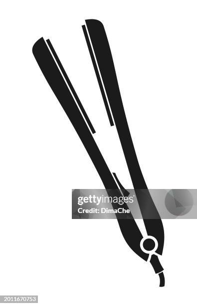 flaches haareisen, lockenstab, lockenwickler, haarstyler - ausgeschnittene vektor-silhouette - lockenstab stock-grafiken, -clipart, -cartoons und -symbole