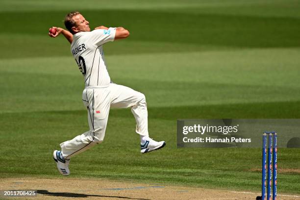 Neil Wagner of the New Zealand Black Caps bowls during day three of the Men's Second Test in the series between New Zealand and South Africa at...