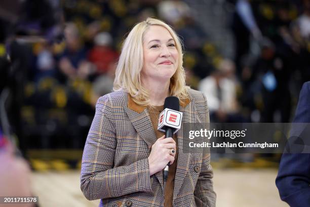 Commentator Doris Burke looks on before the game between the Golden State Warriors and the Phoenix Suns at Chase Center on February 10, 2024 in San...