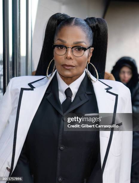 Singer/actress Janet Jackson is seen arriving to the Thom Browne fashion show during New York Fashion Week at The Shed on February 14, 2024 in New...