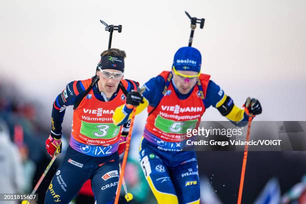 Fabien Claude of France in action during the Men 4x7.5km Relay at the IBU World Championships Biathlon Nove Mesto na Morave on February 17, 2024 in...
