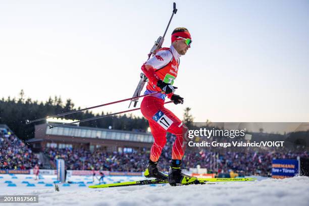 Andrzej Nedza-Kubiniec of Poland in action during the Men 4x7.5km Relay at the IBU World Championships Biathlon Nove Mesto na Morave on February 17,...