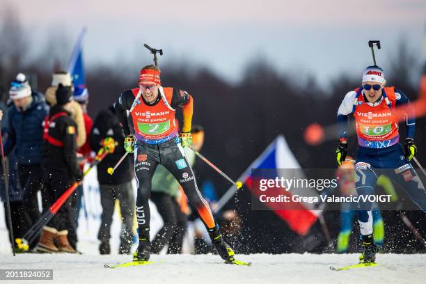 Johannes Kuehn of Germany in action during the Men 4x7.5km Relay at the IBU World Championships Biathlon Nove Mesto na Morave on February 17, 2024 in...