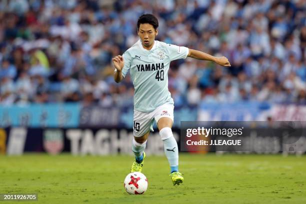 Hayao Kawabe of Júbilo Iwata in action during the J.League J1 match between Júbilo Iwata and Omiya Ardija at Yamaha Stadium on September 23, 2017 in...