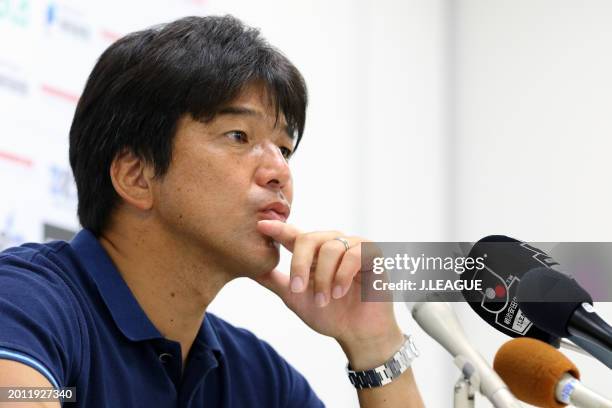 Head coach Hiroshi Nanami of Júbilo Iwata speaks at the post match press conference after the J.League J1 match between Júbilo Iwata and Omiya Ardija...