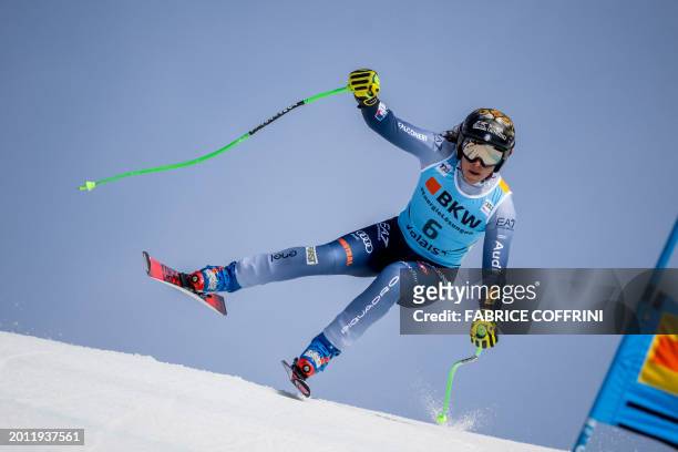 Italy's Federica Brignone competes during the Women's Super G event at the FIS Alpine Ski World Cup in Crans-Montana on February 18, 2024.