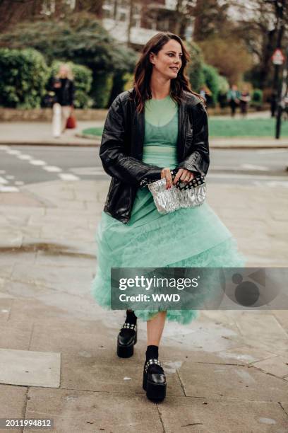 Kaya Scodelario is seen during London RTW Fashion Week on February 17, 2024 in London, England.