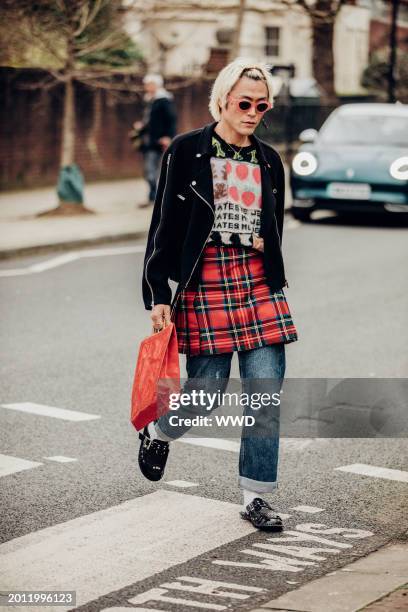 Yu Masui is seen during London RTW Fashion Week on February 17, 2024 in London, England.