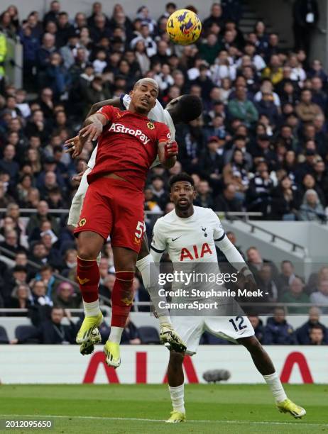 Wolverhampton Wanderers' Mario Lemina battles with Tottenham Hotspur's Pape Matar Sarr during the Premier League match between Tottenham Hotspur and...