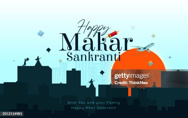 children fly kites for the holiday makar sankranti hindu harvest festival - makar sankranti stock illustrations