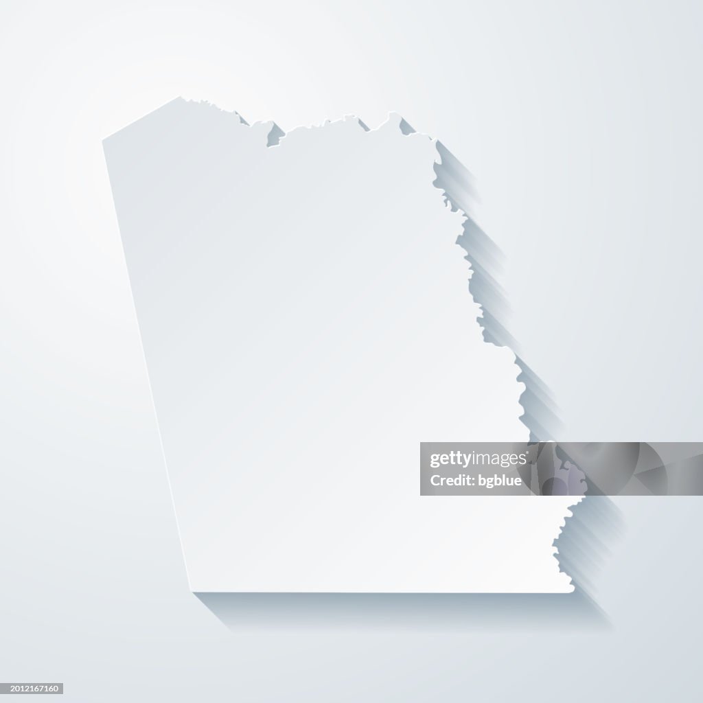 Tyler County, Texas. Karte mit Scherenschnitt-Effekt auf leerem Hintergrund