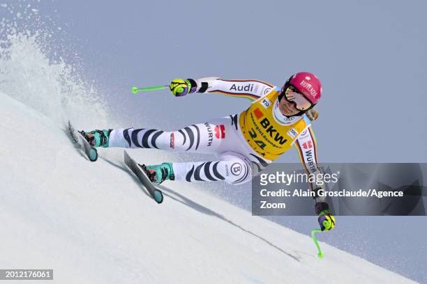Katrin Hirtl-stanggassinger of Team Germany in action during the Audi FIS Alpine Ski World Cup Women's Super G on February 18, 2024 in Crans Montana,...