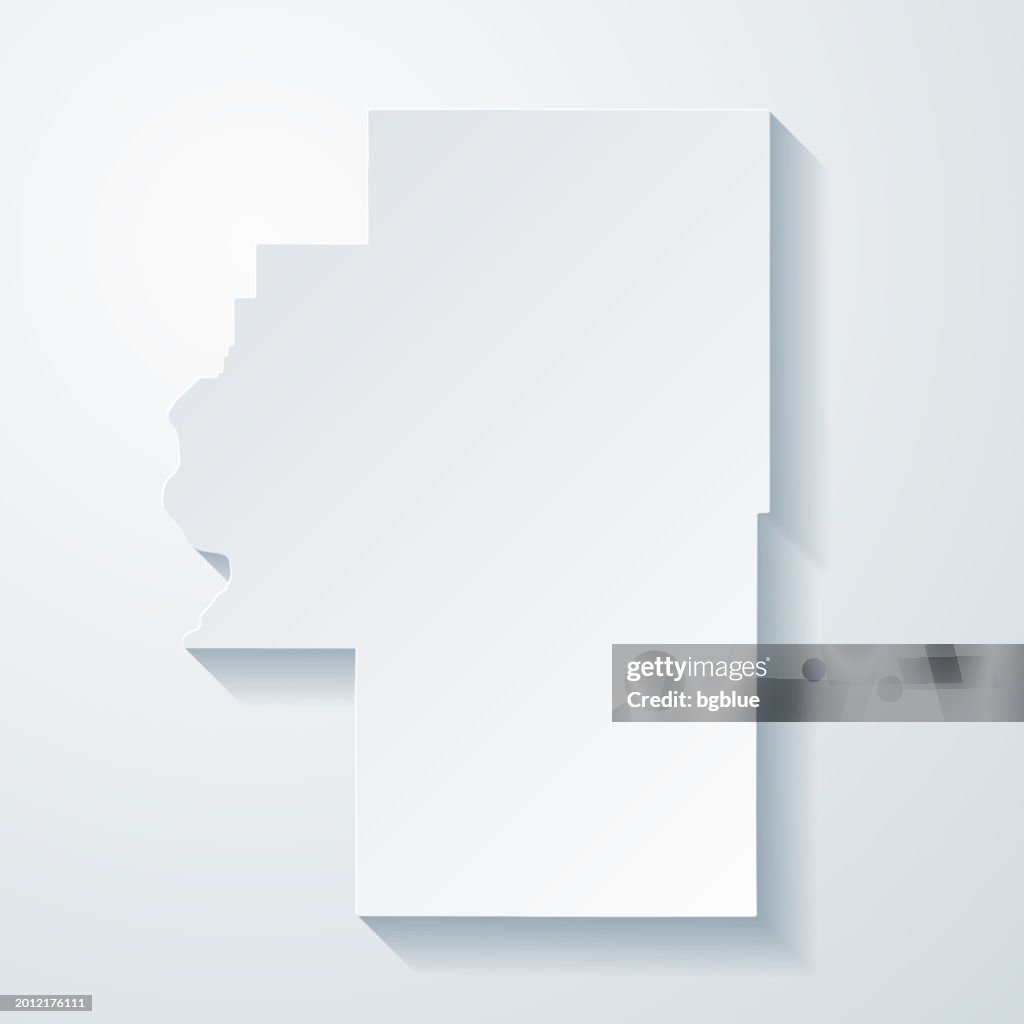 Condado de Cherokee, Oklahoma. Mapa con efecto de corte de papel sobre fondo en blanco