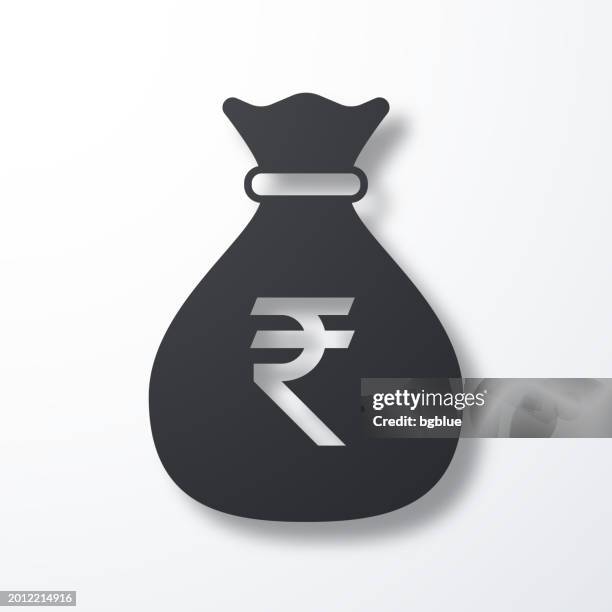 money bag with indian rupee sign. icon with shadow on white background - handbag vector stock illustrations