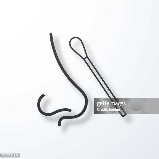 nasal swab test. line icon with shadow on white background - nasal swab stock illustrations