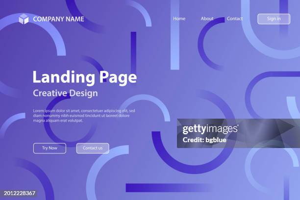 landing page template - abstract design with geometric shapes - trendy blue gradient - rolling paper stock illustrations
