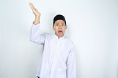 asian man muslim raising hand to