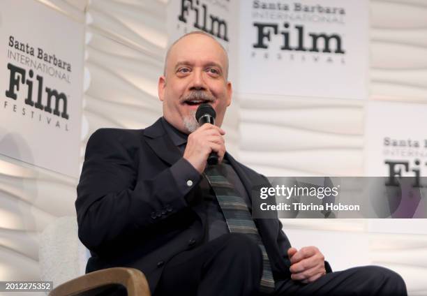 Paul Giamatti speaks onstage at the Cinema Vanguard Award ceremony during the 39th Annual Santa Barbara International Film Festival on February 14,...