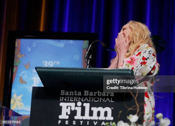 Virginia Madsen presents the Cinema Vanguard Award to Paul Giamattiduring the 39th Annual Santa Barbara International Film Festival on February 14,...
