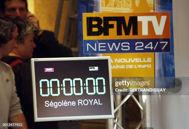 Boards are seen in the Paris hotel where the debate between defeated centrist-wing contender Francois Bayrou Socialist presidential candidate...